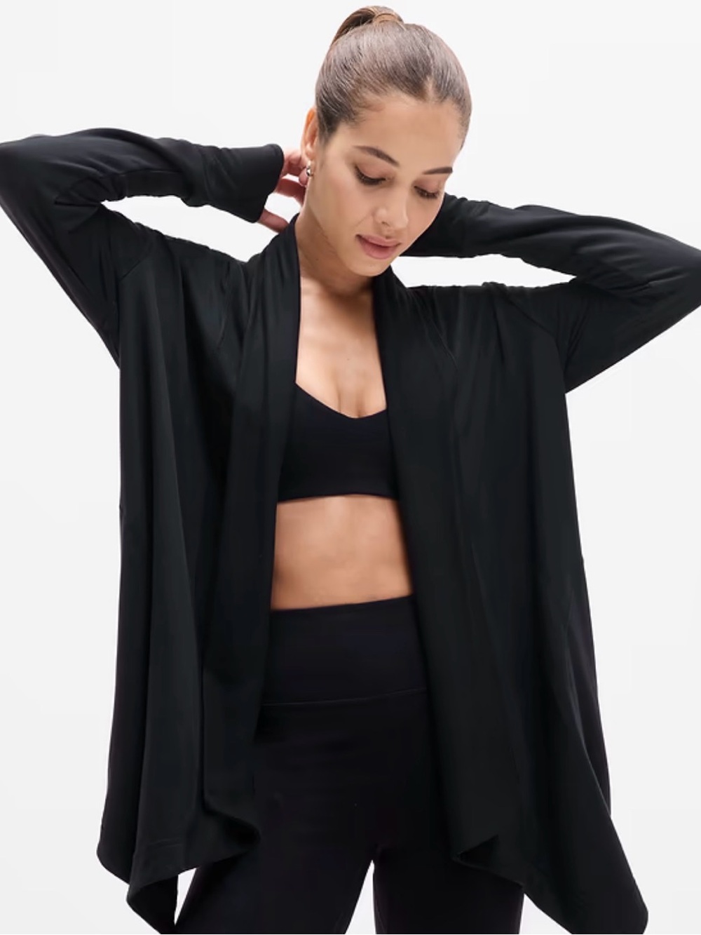 Athleta Black Open-Front Draped Cardigan